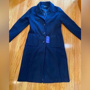 Navy long winter synthetic wool coat